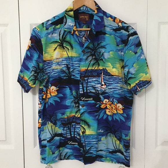 Hawaiian Floral Shirt Aloha Mo’i Palm Tree L - Picture 2 of 11